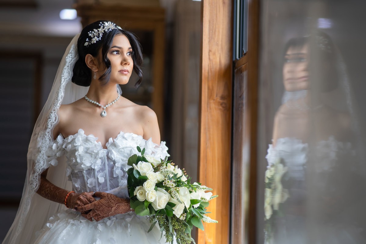 Bride photographed in natural window light